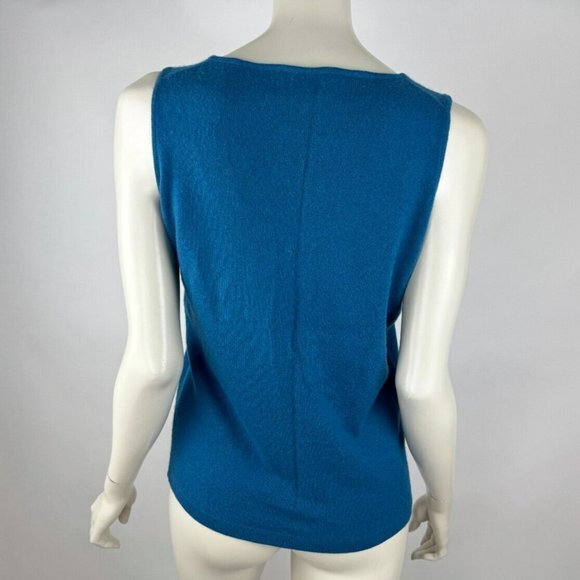 Neiman Marcus Cashmere‎ Tank Top Women M EUC Sleeveless Stretch Scoop Neck Blue - Picture 2 of 9